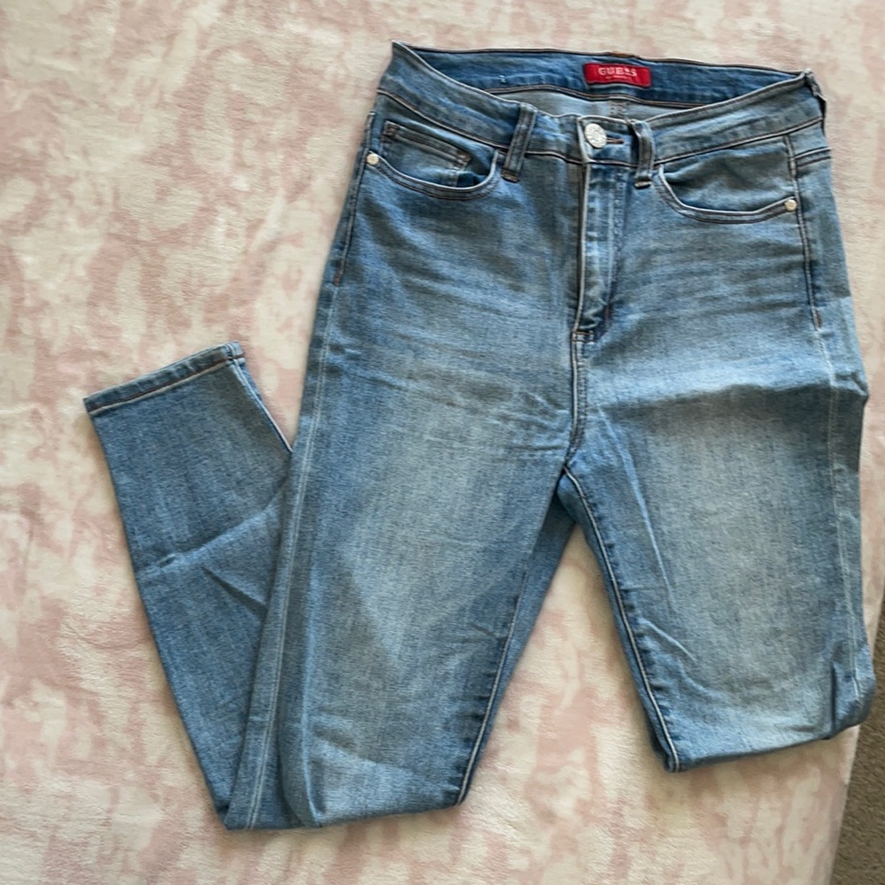 Guess High Waisted Light Wash Skinny Jeans